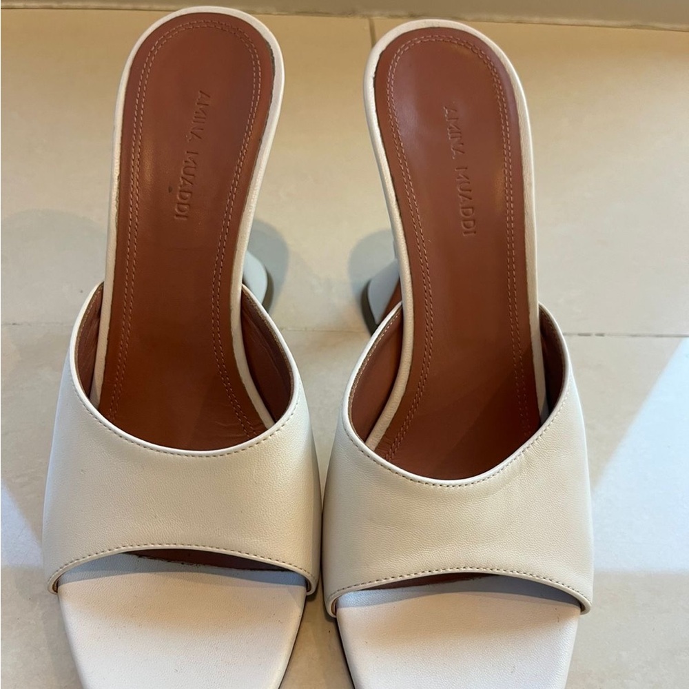 Amina Muaddi White Slip-On Heeled Mules
